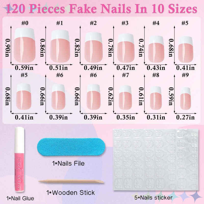 LuckForever Medium French Tip Press on Nails Square Fake Nails with Glue & Tabs, 144pc White French Tips Glue on Nails Press on Nails Medium Fake Nails Square False Acrylic Artificial Fingernails - Image 3